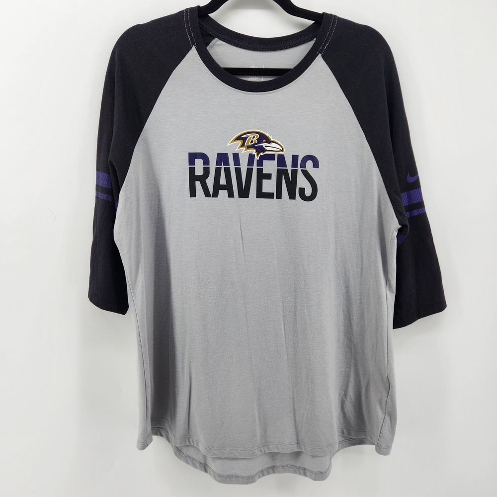 Nike NFL Baltimore Ravens T-Shirt Gray Black Purple 3/4 Sleeve XL